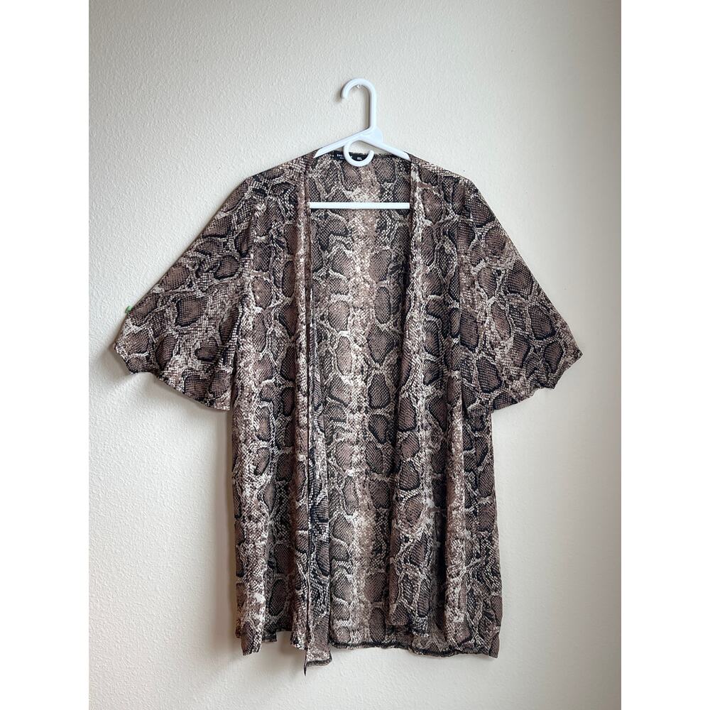 SHEIN Curve 0XL Snake Print Open Front Kimono Cardigan Sheer Boho Coverup